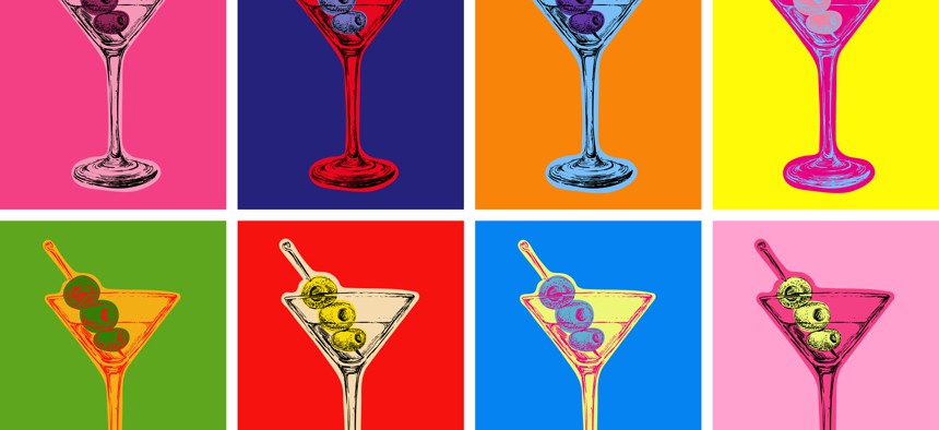 Different renditions of martinis by Andy Warhol.