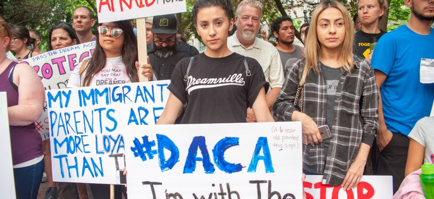 A 2017 protest against President Donald Trump's decision to end DACA protections.