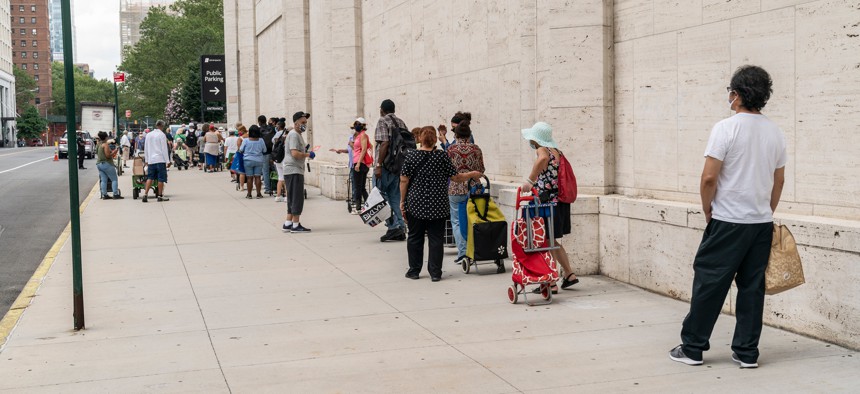 Food Bank for New York City holding a free food distribution at Lincoln Center in July 2020.