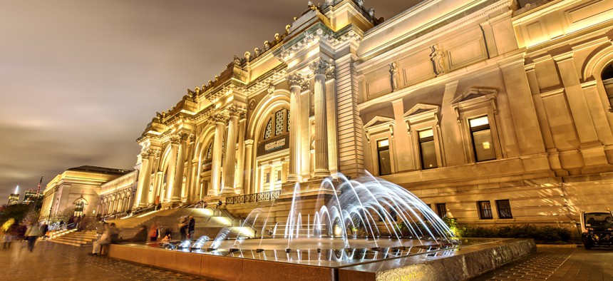 Night shot of the Metropolitan Museum of Art in Manhattan.