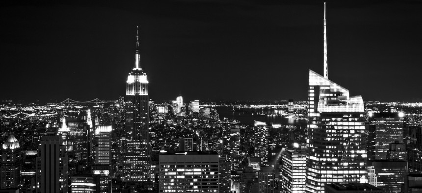 A nighttime image of the New York City skyline
