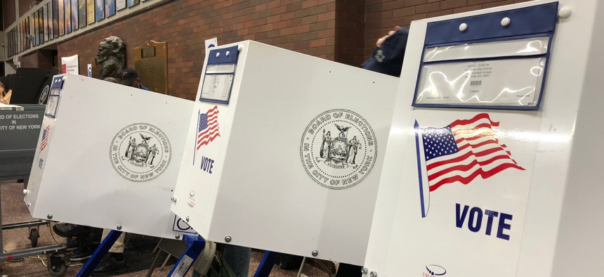 Voting booths in New York City.