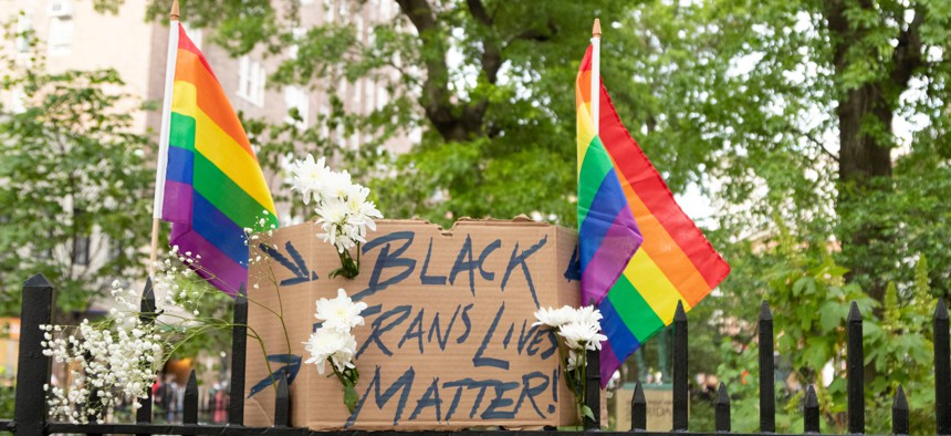 Sign that says "Black Trans Lives Matter" in New York City. 