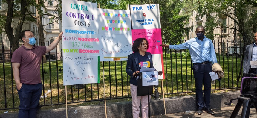 Rally in City Hall Park in Manhattan calling for more funding for nonprofits.