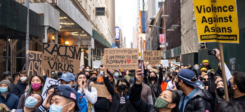 A protest against hate toward Asian American and Pacific Islanders in New York.