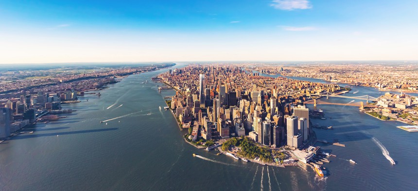 Aerial shot of Manhattan island