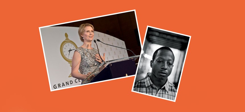 Cynthia Nixon left, Kalief Browder right