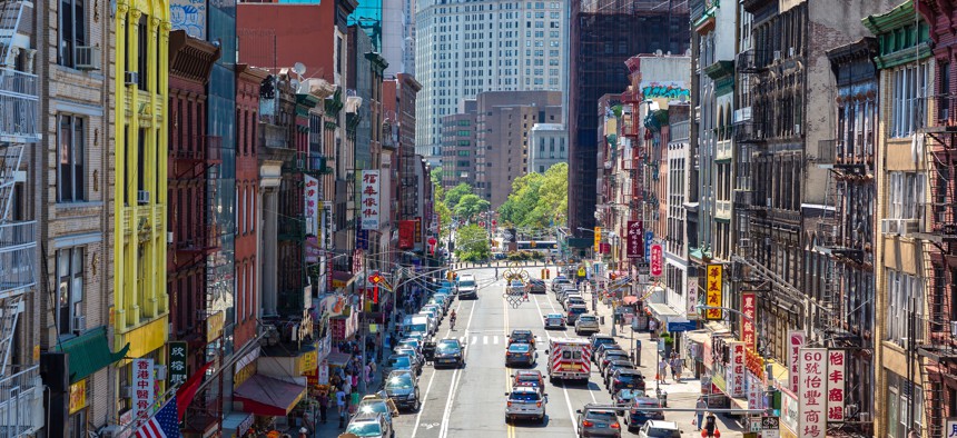 Street view of Chinatown in Manhattan New York City. 