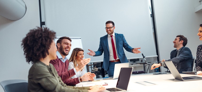 A stock image of a nonprofit board that might have too many white people.