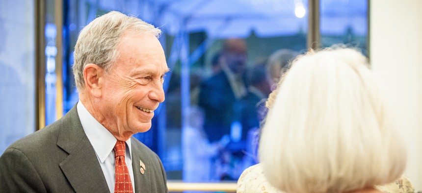 Michael Bloomberg after giving a speech in honor of New York artist Janet Ruttenberg on September 13, 2013 in New York