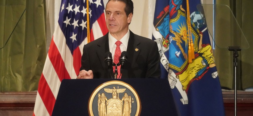 Gov. Andrew Cuomo speakers on Dec. 17 in Manhattan.