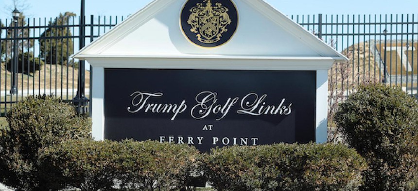 The entrance sign at Trump Golf Links in the Bronx.