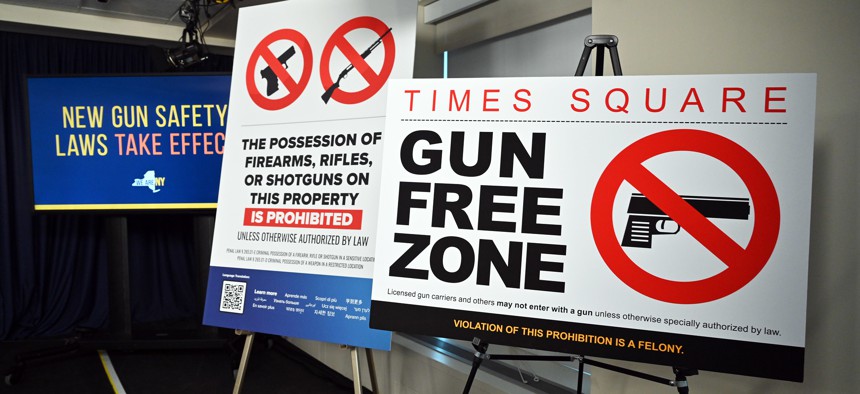 Signage that will be used as part of an educational campaign on New York's new concealed carry law that goes into effect today.