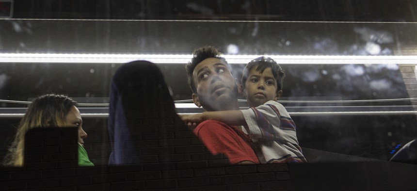 Migrants arriving at the Port Authority bus terminal midtown Manhattan