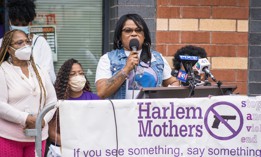Even Hendricks, who lost her son Brandon to gun violence, speaks at a Harlem Mothers and Fathers Stop Another Violent End (S.A.V.E.) event  commemorating the National Day of Remembrance on Sept. 25, 2020.