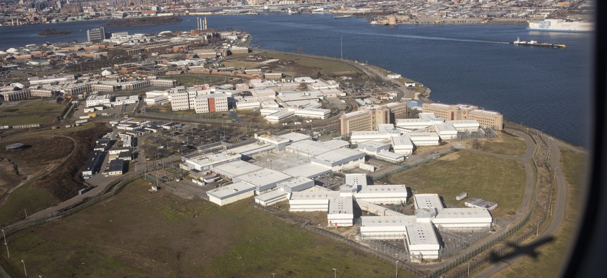 An aerial view of Rikers Island.