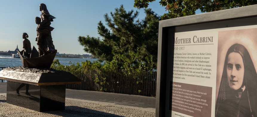 The Mother Cabrini statue in Battery Park City in Lower Manhattan. 