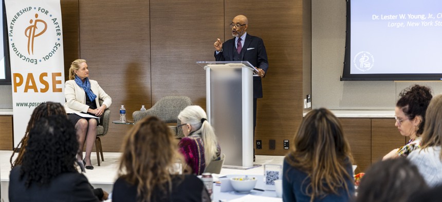 Lester Young, Regent at Large at PASE, speaks at the  (Re)imagining a Recovery Agenda: Leveraging the Science of Learning for Youth Success event on Jan. 25, 2023.