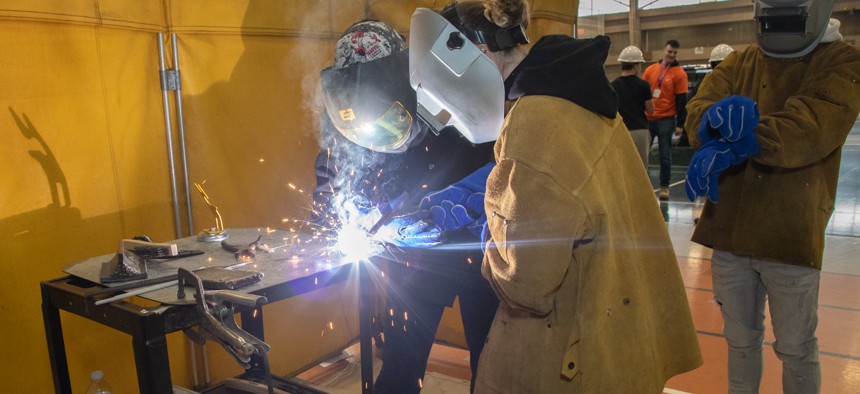 A welding demonstration at Construction Career Day.
