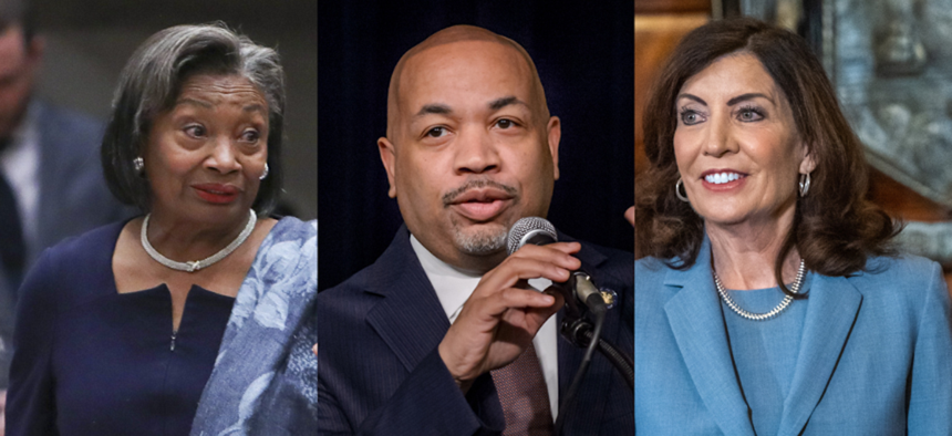 Senate Majority Leader Andrea Stewart-Cousins, Assembly Speaker Carl Heastie & Gov. Kathy Hochul