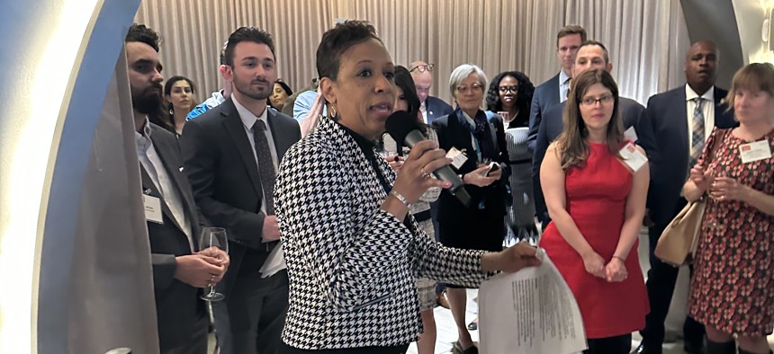 New York City Council Speaker Adrienne Adams speaks to the crowd at the “Nonprofit Thought Leader Reception” hosted by City & State and government relations firm Kasirer.