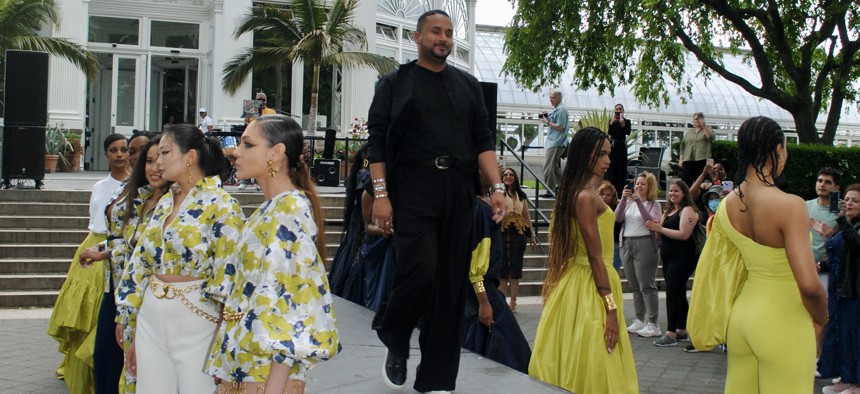 Fashion designer Victor Lopez and his models at a Pride celebration hosted by Bronx Fashion Week at the New York Botanical Garden in the Bronx on Saturday. 