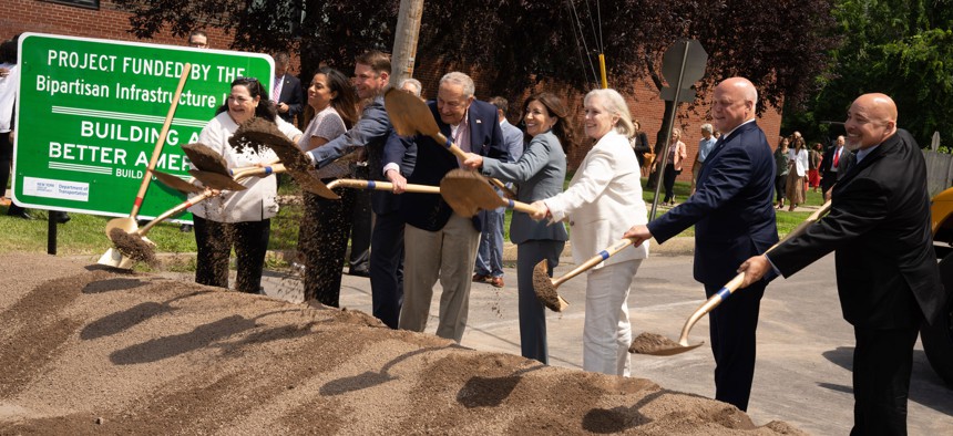 Governor Kathy Hochul joins Majority Leader Charles E. Schumer, Senator Kirsten Gillibrand, Senior Advisor to the President Mitch Landrieu and local leaders at the I-81 groundbreaking in Syracuse.