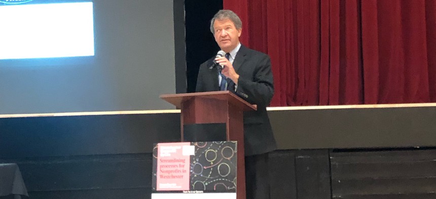 Westchester County Executive George Latimer speaks to attendees at New York Nonprofit Media’s 2023 Westchester Nonprofit OpCon.
