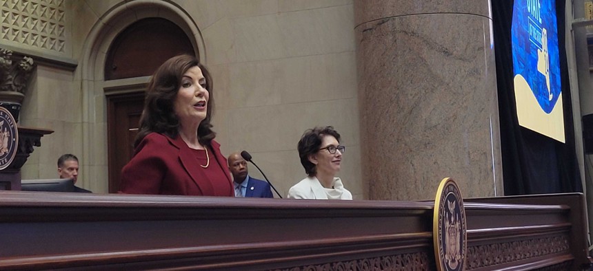 Gov. Kathy Hochul gave her third State of the State address in the Assembly chamber.