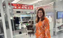 Former Hunter College President Jennifer Raab, now president and CEO of the New York Stem Cell Foundation, stands outside the nonprofit’s research lab at its headquarters on Manhattan’s West Side.