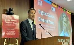 New York City Council Member Erik Bottcher speaks to attendees at the Diverse Spaces, Diverse Faces summit presented by Equality New York in collaboration with City & State, on Thursday at the New York Law School