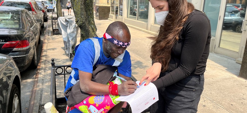 A peer support representative offering services via street outreach.